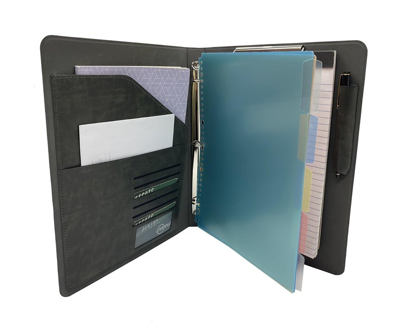 XIAOZHI Binder Portfolio Organizer with Color File Folders  Business and Interview Padfolio with 3-Ring Binder  Clipboard - Image 1